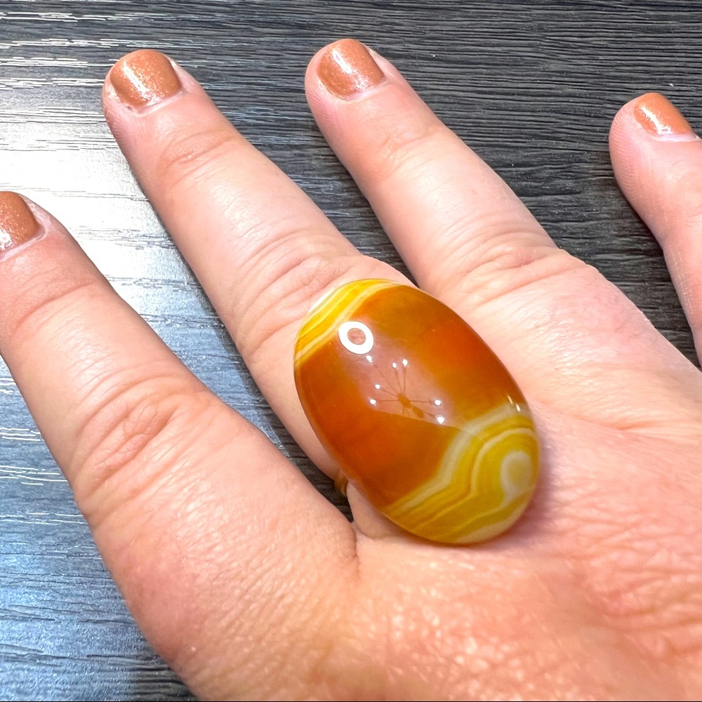 Orange and Yellow Agate Cabochon Ring